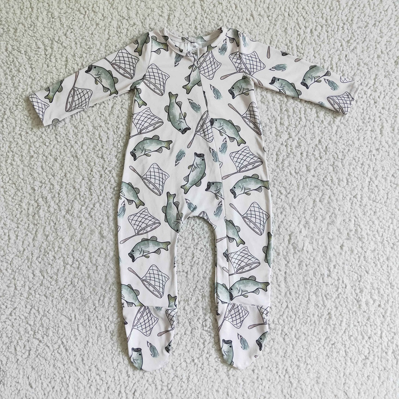 Promotion Baby Boy Newborn Long Sleeves Fishing Footie Zipper Romper