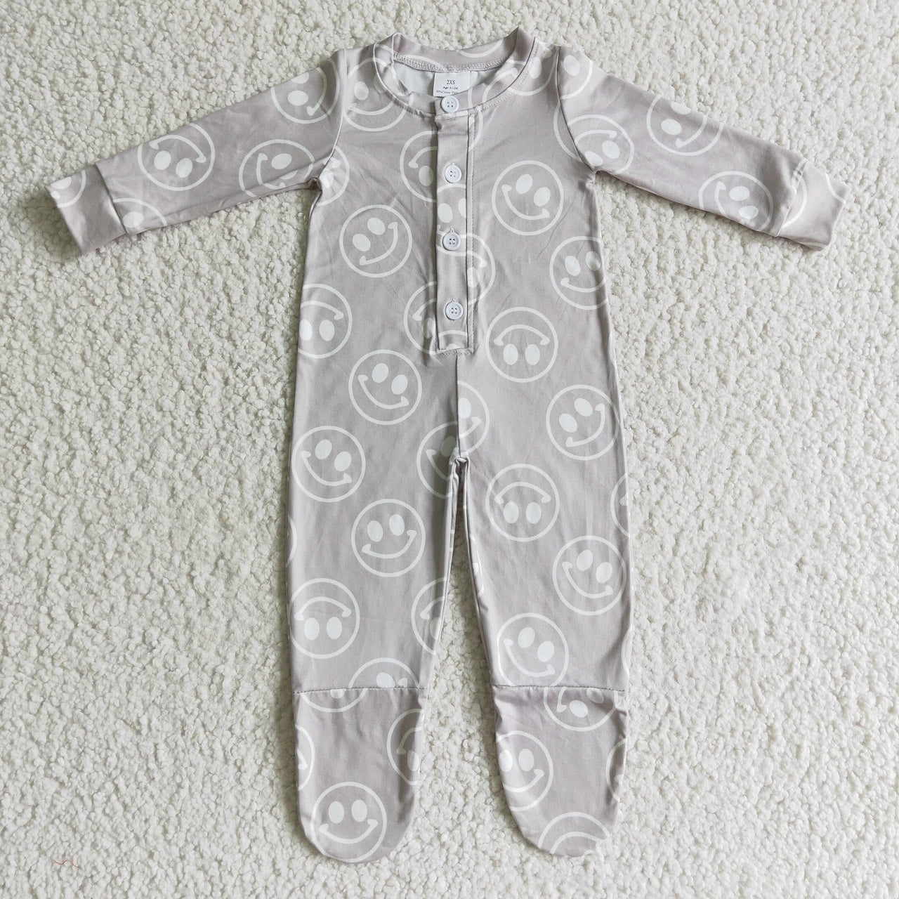 Promotion Baby Boy Long Sleeves Smile Footie Buttons Coverall Grey Romper