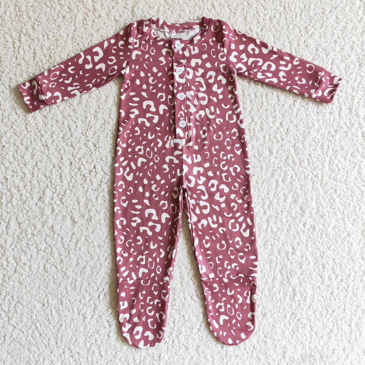 Promotion Baby Girl Long Sleeves Leopard Footie Buttons Coverall Grey Romper