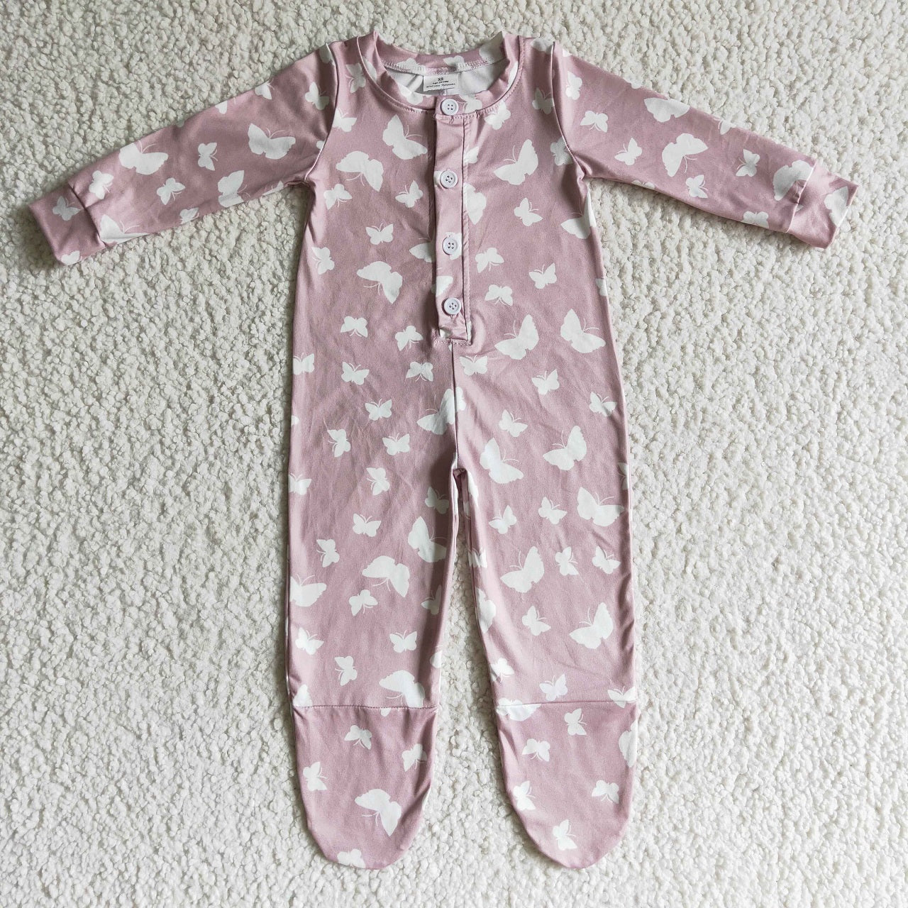 Promotion Baby Girl Long Sleeves Butterfly Footie Buttons Coverall Grey Romper