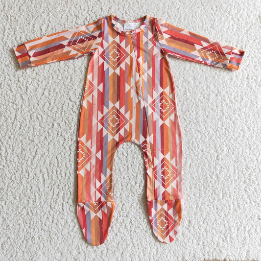 Promotion Baby Girl Long Sleeves Western Aztec Zipper Romper