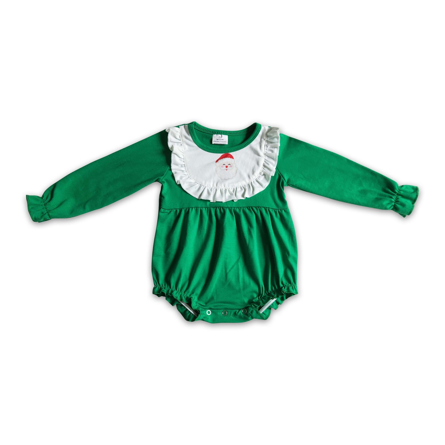 Promotion Baby Girl Green Long Sleeves Christmas Santa Cotton Romper RTS
