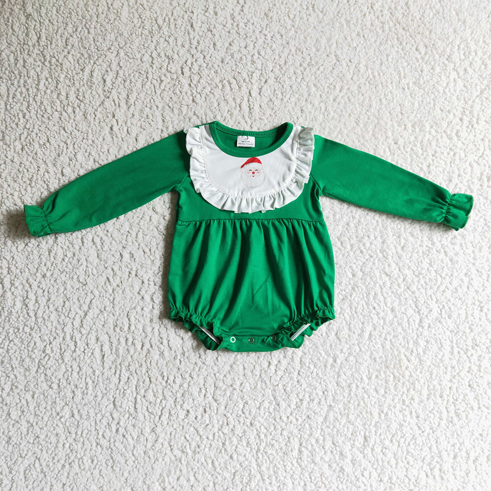 Sibling Girls Kids Green Long Sleeves Santa Christmas Romper Dress Clothes RTS