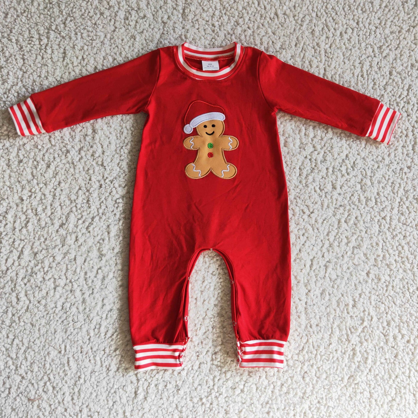 Baby Boy Girl Christmas Embroidery Gingerbread Sibling Red Romper Clothes Set