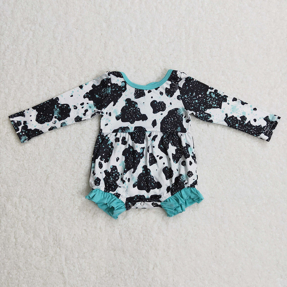 Sibling Baby Girls Kids Long Sleeves Cow Print Western Romper Dress Set Clothes RTS