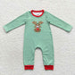 Sibling Baby Boys Girls Kids Christmas Embroidery Deer Green Stripes Romper Dress Sets RTS