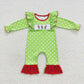 Sibling Boys Girls Embroidery Green Face Christmas Long Sleeves Romper Dress Set Clothes RTS