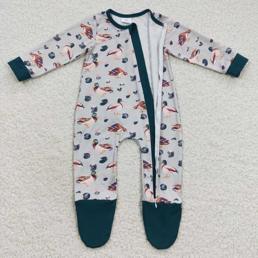 Sibling Promotion Boys Kids Long Sleeves Ducks Footie Zipper Romper Pajamas Set RTS