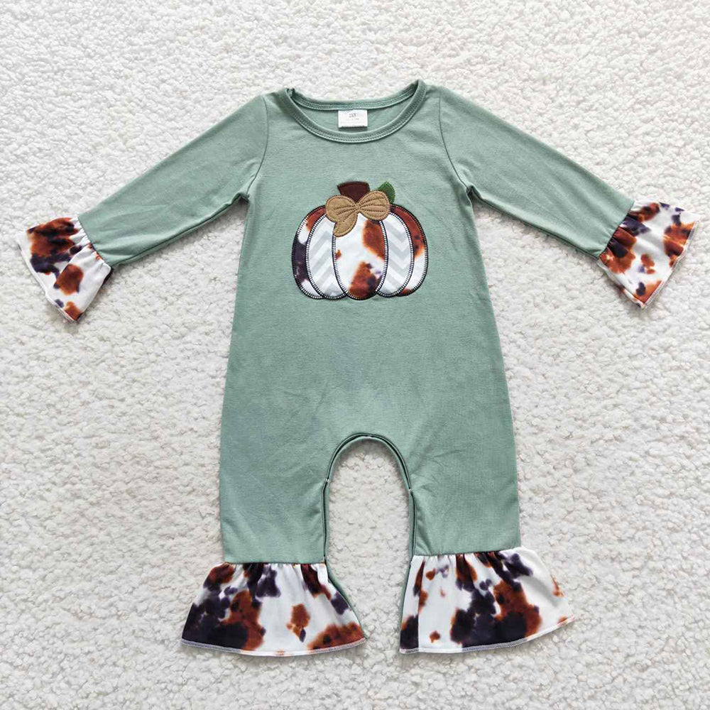 Baby Girl Embroidery Pumpkin Sibling Fall Romper Set