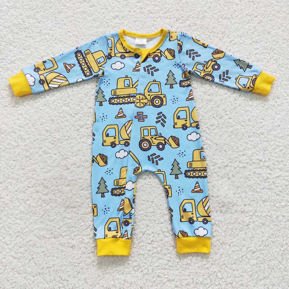 Baby Boy Long Sleeves Construction Sibling Romper Pajamas Clothes Set