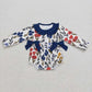 Sibling Baby Girls Kids Long Sleeves Flower Navy Bows Bubble Romper Set Clothes RTS