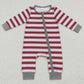 Sibling Boys Girls Kids Long Sleeves Grey Red Stripes Christmas Zipper Romper Outfit Pajamas RTSs