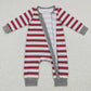 Sibling Boys Girls Kids Long Sleeves Grey Red Stripes Christmas Zipper Romper Outfit Pajamas RTSs