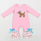 Sibling Baby Girls Valentine's Day Embroidery Dogs Hearts Floral Pink Romper Outfit RTS