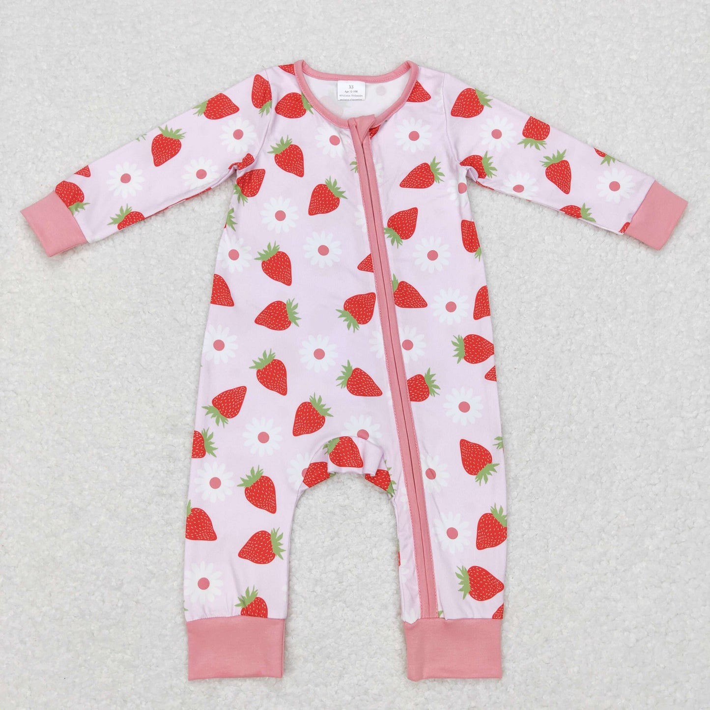 Sibling Baby Girls Long Sleeves Flower Strawberry Zipper Romper Pajamas Set Clothes RTS