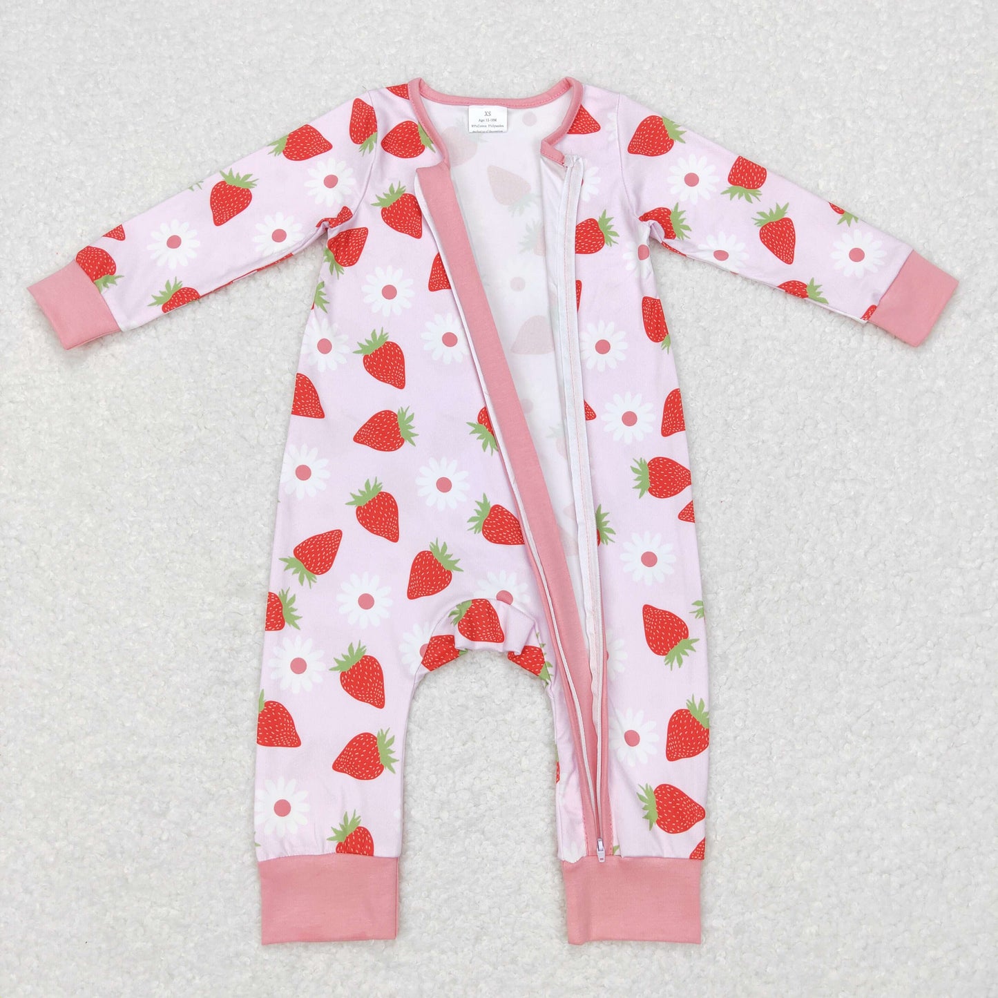 Sibling Baby Girls Long Sleeves Flower Strawberry Zipper Romper Pajamas Set Clothes RTS