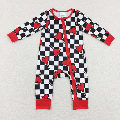 Baby Boy Girl Infant Long Sleeves Valentines Hearts Sibling Zipper Sleeper Romper