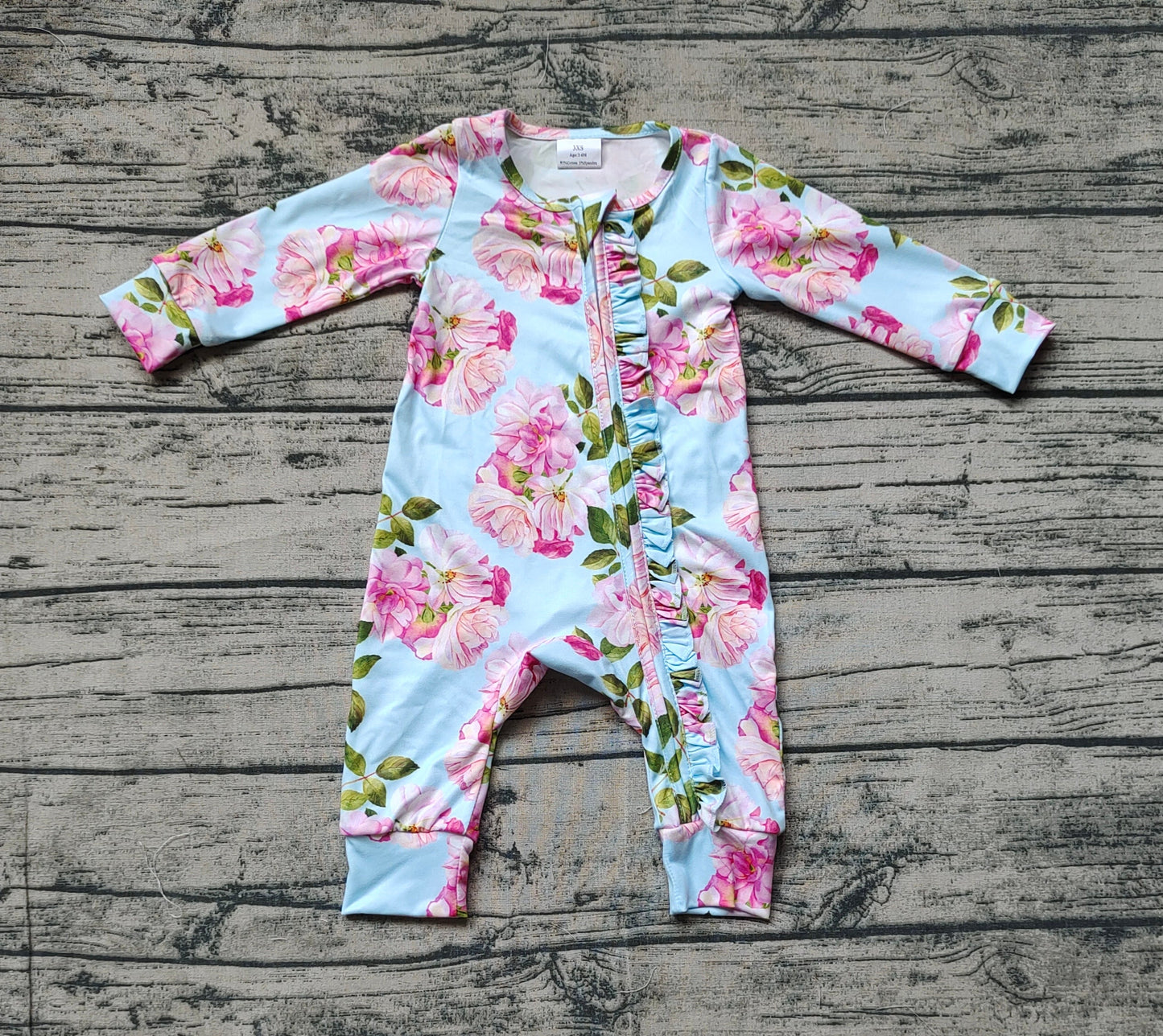 Baby Girl Spring Flower Long Sleeves Bamboo Zipper Romper