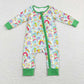 Sibling Baby Girls Long Sleeves Rainbows Green Zipper Romper Knee Length Dress RTS