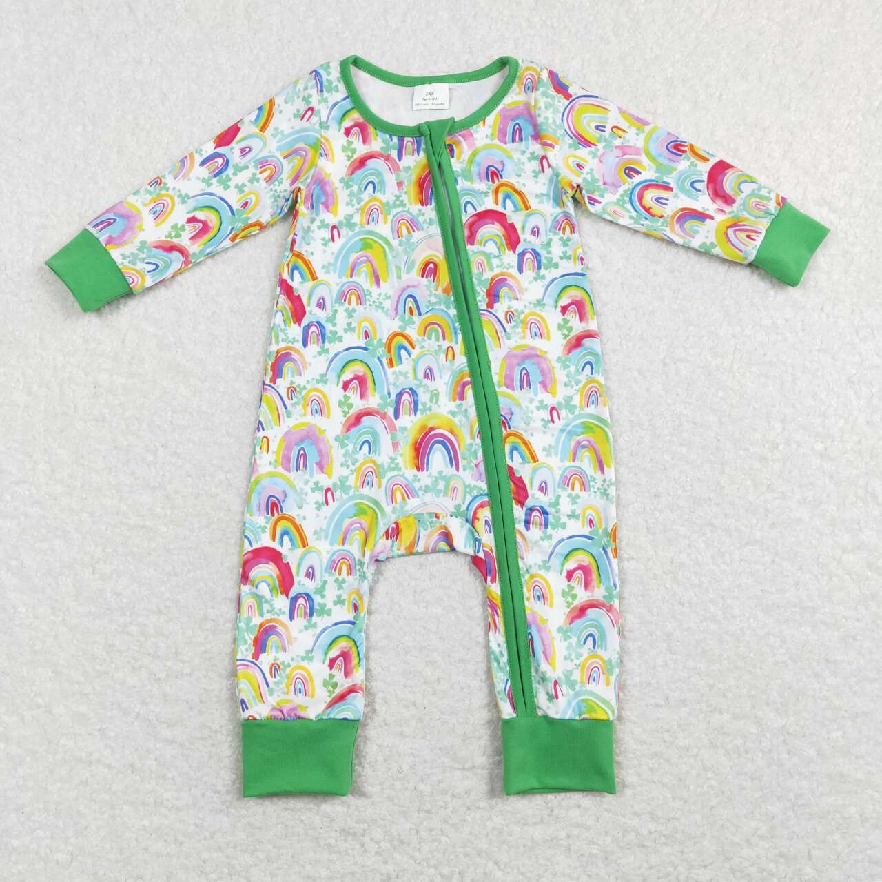 Sibling Baby Girls Long Sleeves Rainbows Green Zipper Romper Knee Length Dress RTS