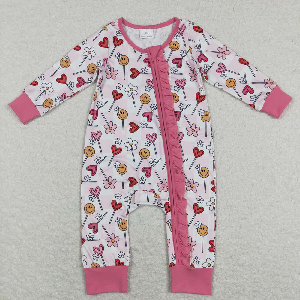 Baby Boy Girl Infant Long Sleeves Valentines Hearts Sibling Zipper Sleeper Romper