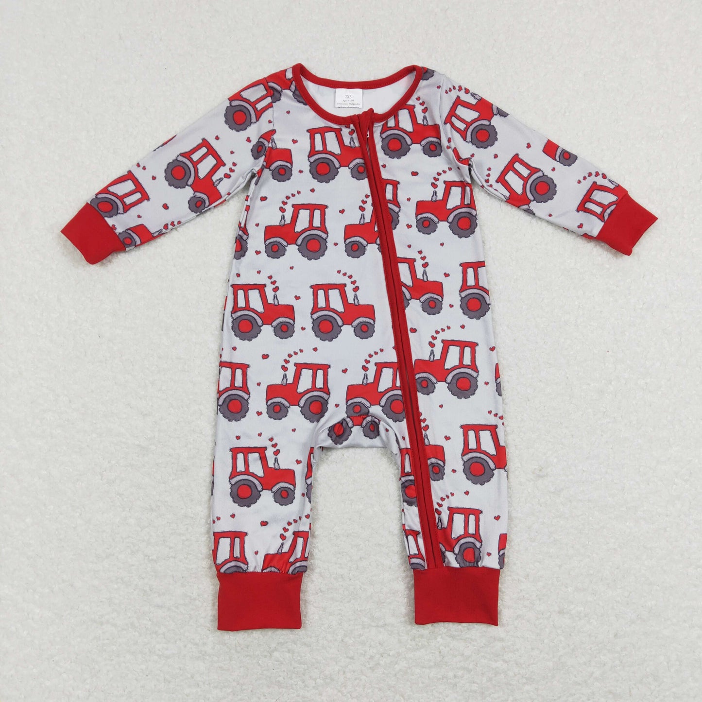 Sibling Kids Toddler Hearts Trucks Valentine's Zipper Romper Pajamas Sets RTS