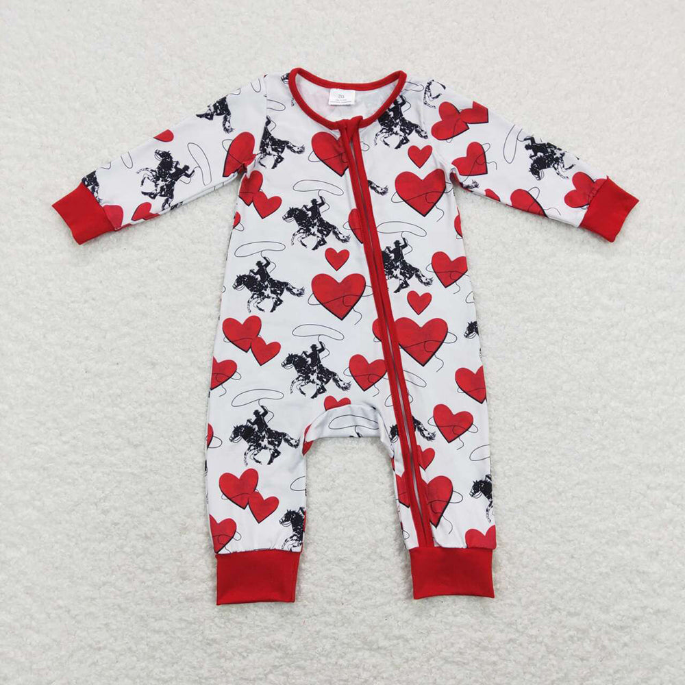 Baby Boy Girl Infant Long Sleeves Valentines Hearts Sibling Zipper Sleeper Romper