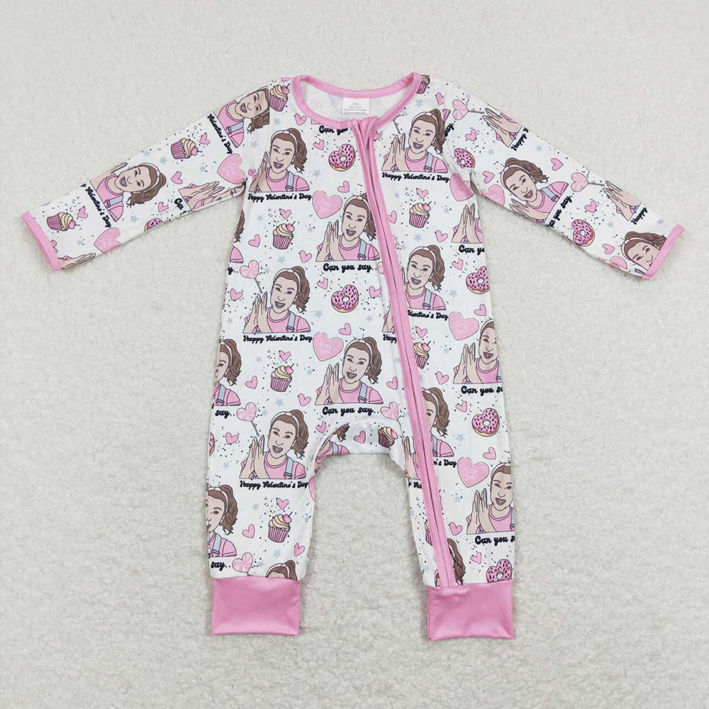 Baby Boy Girl Infant Long Sleeves Valentines Hearts Sibling Zipper Sleeper Romper