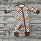 Baby Boy Long Sleeves Smile Checkered Zipper Romper