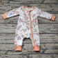 Baby Girl Bamboo Long Sleeves Halloween Fall Ghost Rainbow Flower Zipper Romper