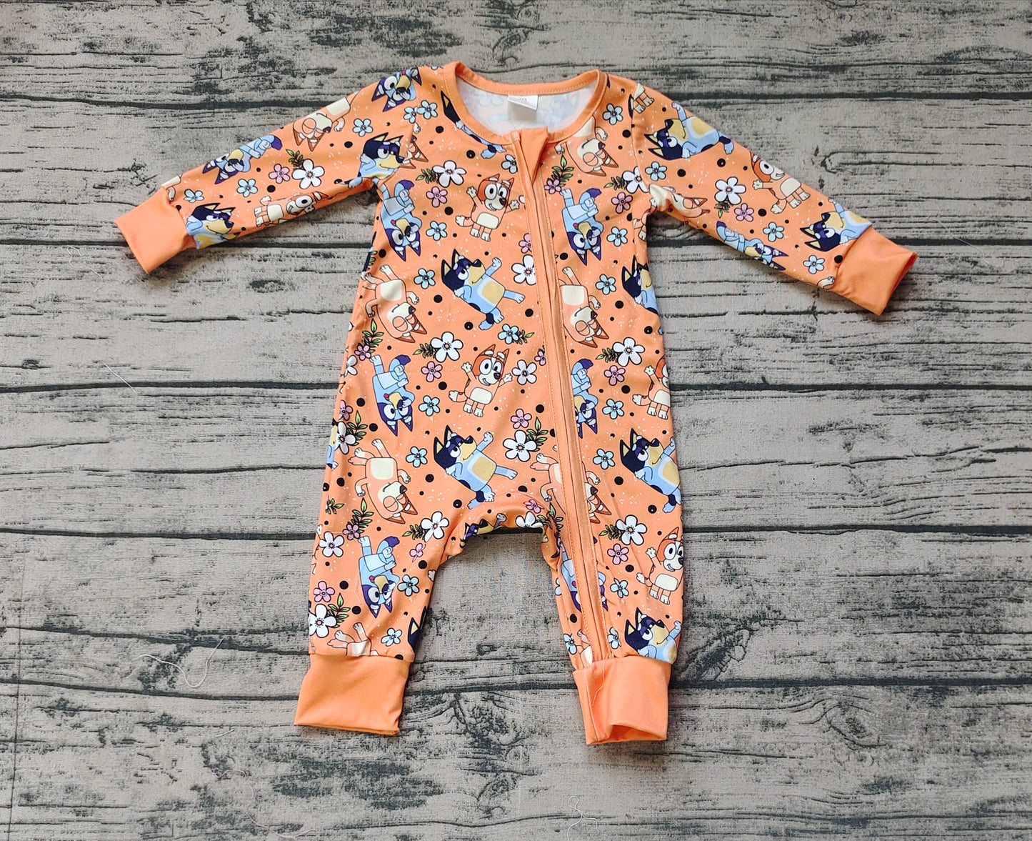 Baby Girl Long Sleeves Flower Dogs Zipper Romper