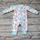 RTS Baby Infant Girl Long Sleeves Monster Pink Checkered Zipper Bamboo Romper