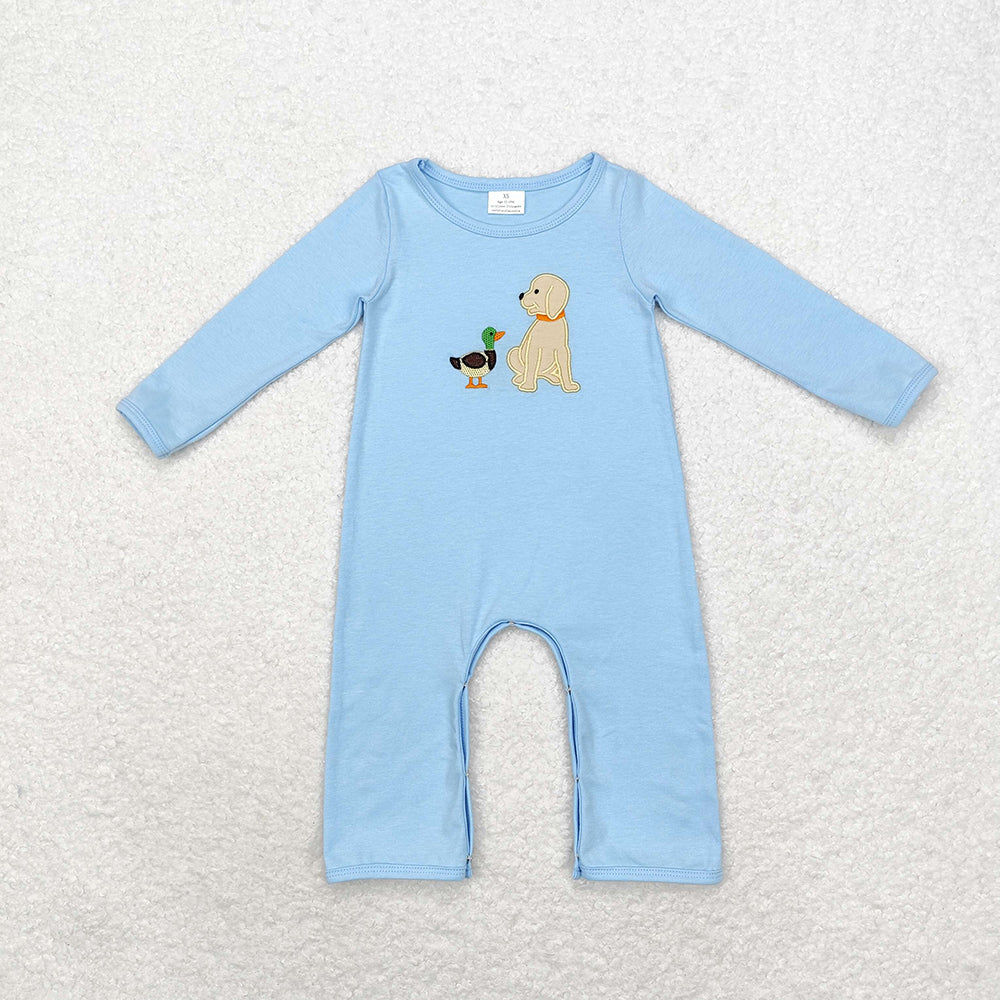 Baby Boy Infant Long Sleeves Embroidery Ducks Dogs Deer Romper Sibling Clothes RTS