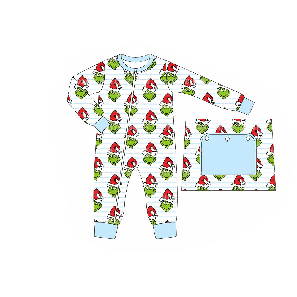 Baby Infant Boys Green Face Long Sleeve Zip Romper