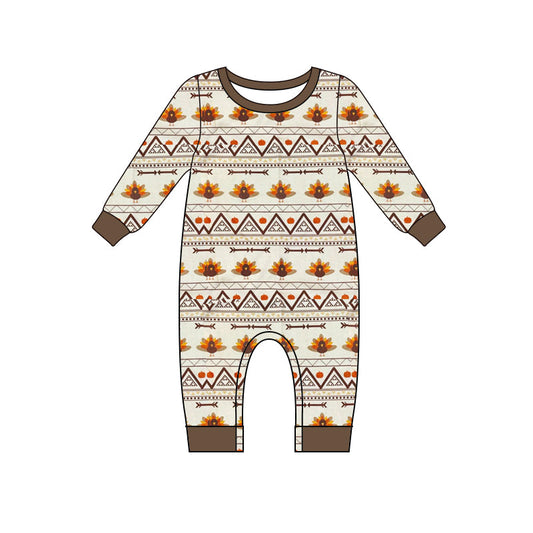 Pre-order Baby Infant Boys Turkey Thanksgiving Long Sleeve Romper