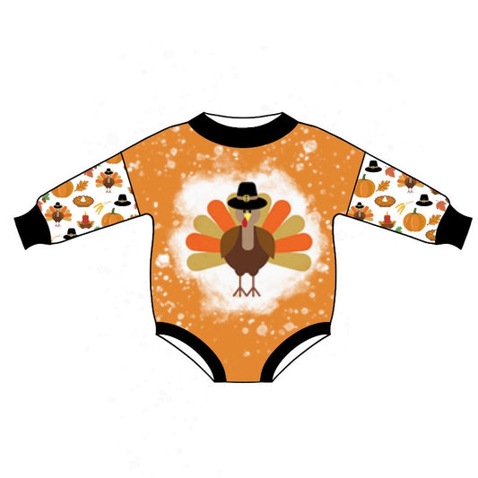 Pre-order Baby Infant Boys Thanksgiving Turkey Leaves Long Sleeve Romper