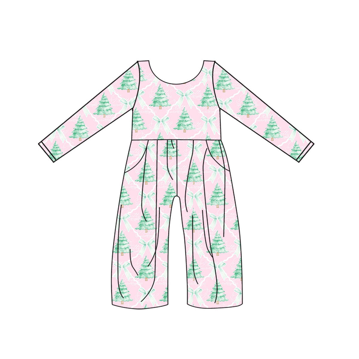 Pre-order Baby Girls Christmas Pink Tree Long Sleeve Pants Jumpsuit