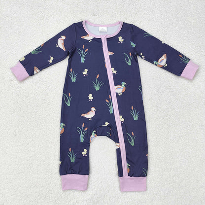 Baby Boy Long Sleeves Ducks Yellow Zipper Romper