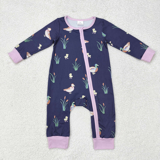 Baby Girl Fall Ducks Zipper Long Sleeves Romper