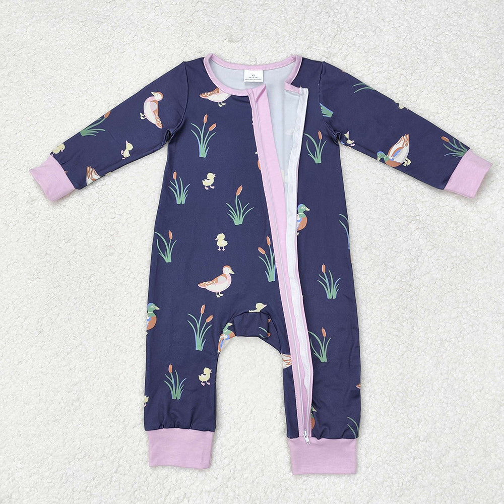 Baby Boy Long Sleeves Ducks Yellow Zipper Romper