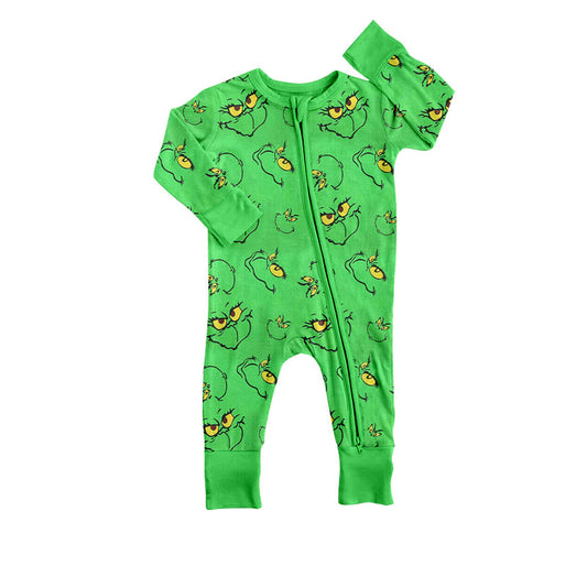 Pre-order Baby Infant Christmas Green Face Zip Long Sleeve Romper