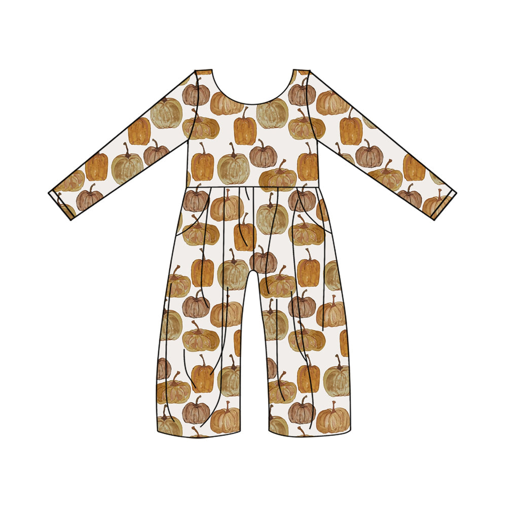 Pre-order Baby Girls Fall Pumpkin Long Sleeve Jumpsuits