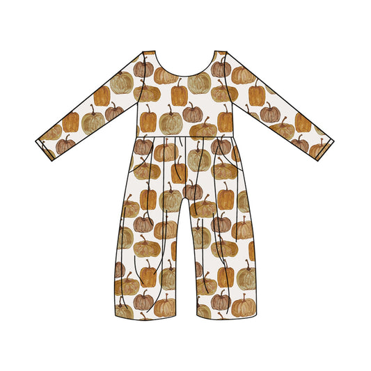 Pre-order Baby Girls Fall Pumpkin Long Sleeve Jumpsuits