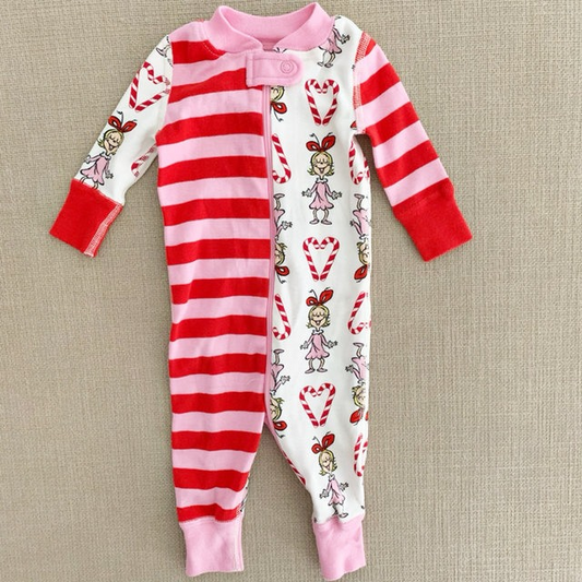 Preorder Baby Infant Girls Pink Cindy Christmas Zip Rompers