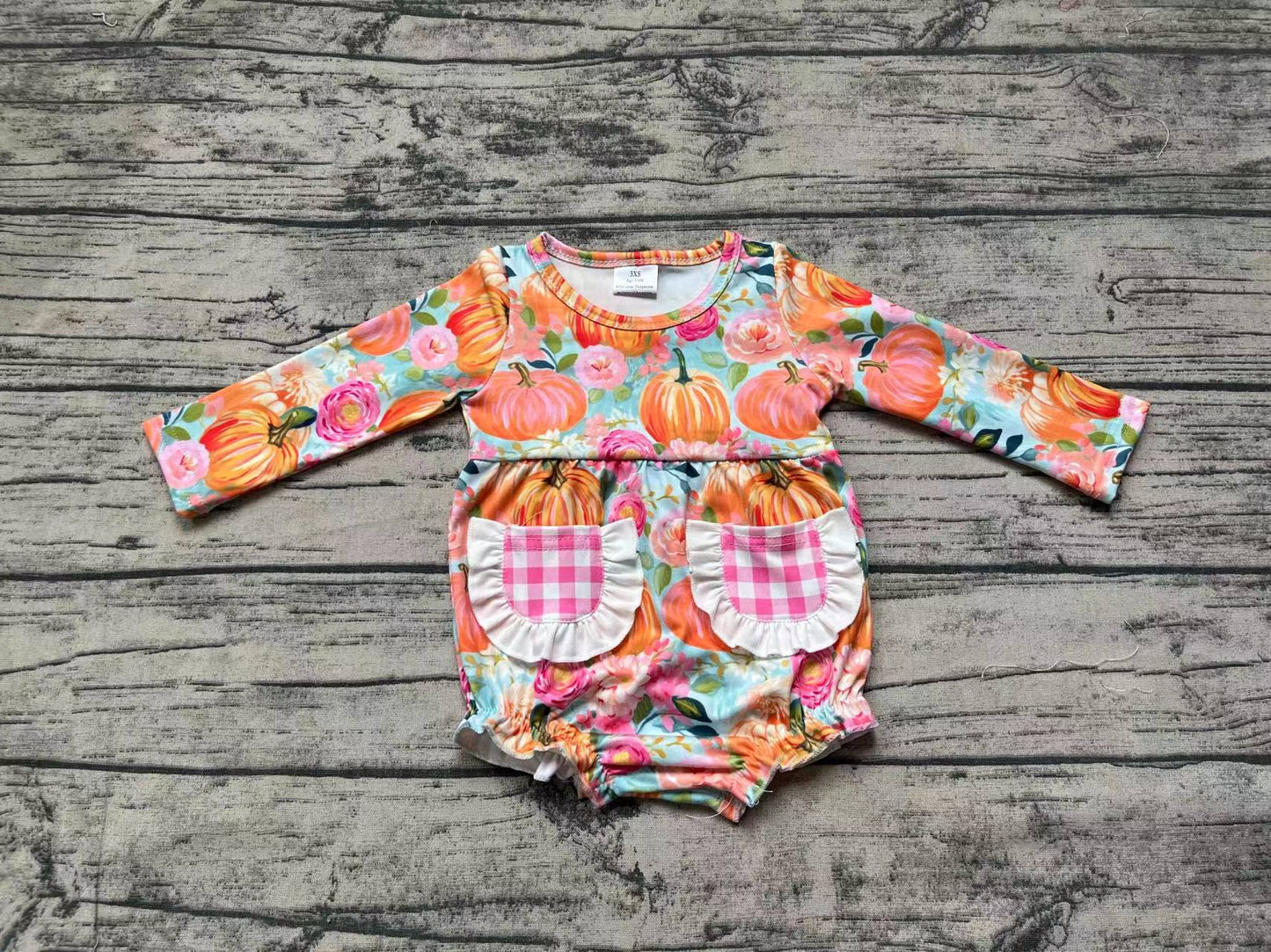 Baby Girl Long Sleeves Pumpkin Flower Pocket Romper