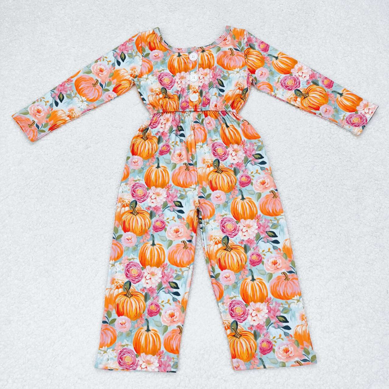 Sibling Baby Girls Kids Long Sleeve Flower Pockets Pants Jumpsuits RTS