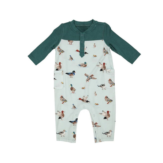 preorder Baby Infant Boys Green Ducks Long Sleeve Rompers