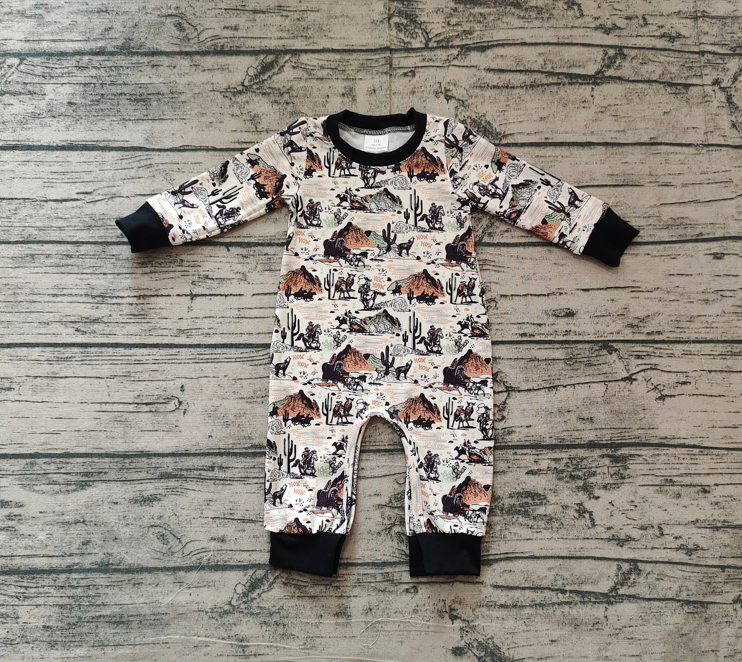 Baby Boy Infant Long Sleeves Western Cactus Rodeo Romper