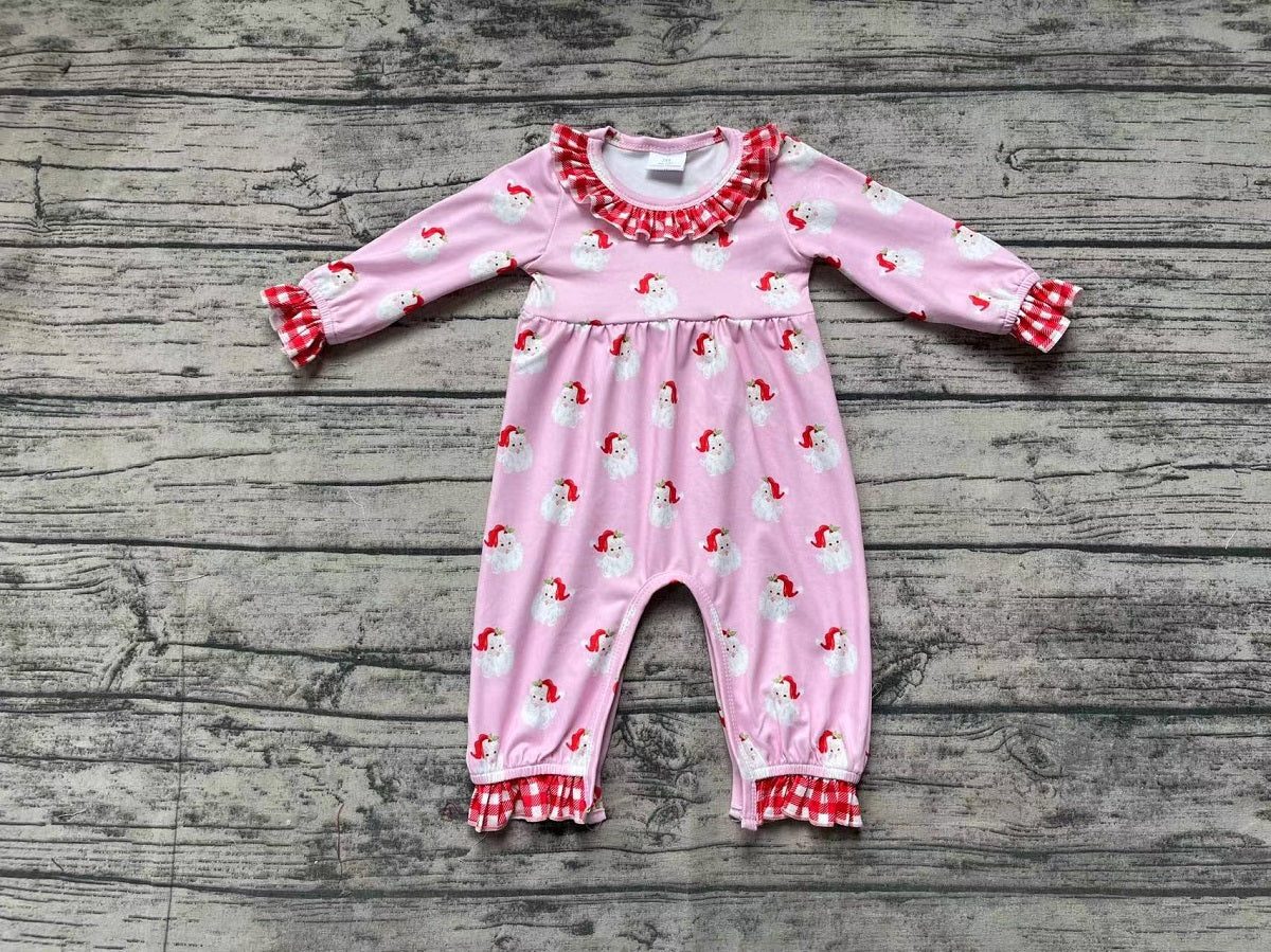 Baby Girl Christmas Pink Santa Long Sleeves Romper