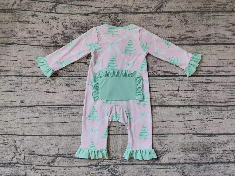 Baby Girl Long Sleeves Christmas Tree Pink Zipper Bamboo Romper